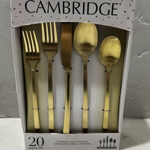 Cambridge Gold Beacon Champagne Satin 20 Piece Flatware Set NEW